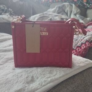 Burgundy Leather Crossbody Bag with Beige Stripe